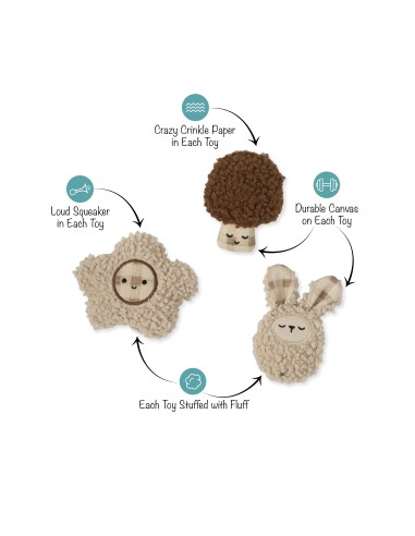 Meadow Blooms 3pc Textured Patchwork Mini Dog Toy Set