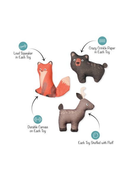 Forest Friends 3pc Mini Canvas Dog Toy Set